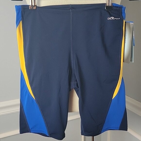 DOLFIN NeW Men's Navy Blue Gold Reliance Competition Swimsuit Jammer Shorts 32 - Picture 1 of 5